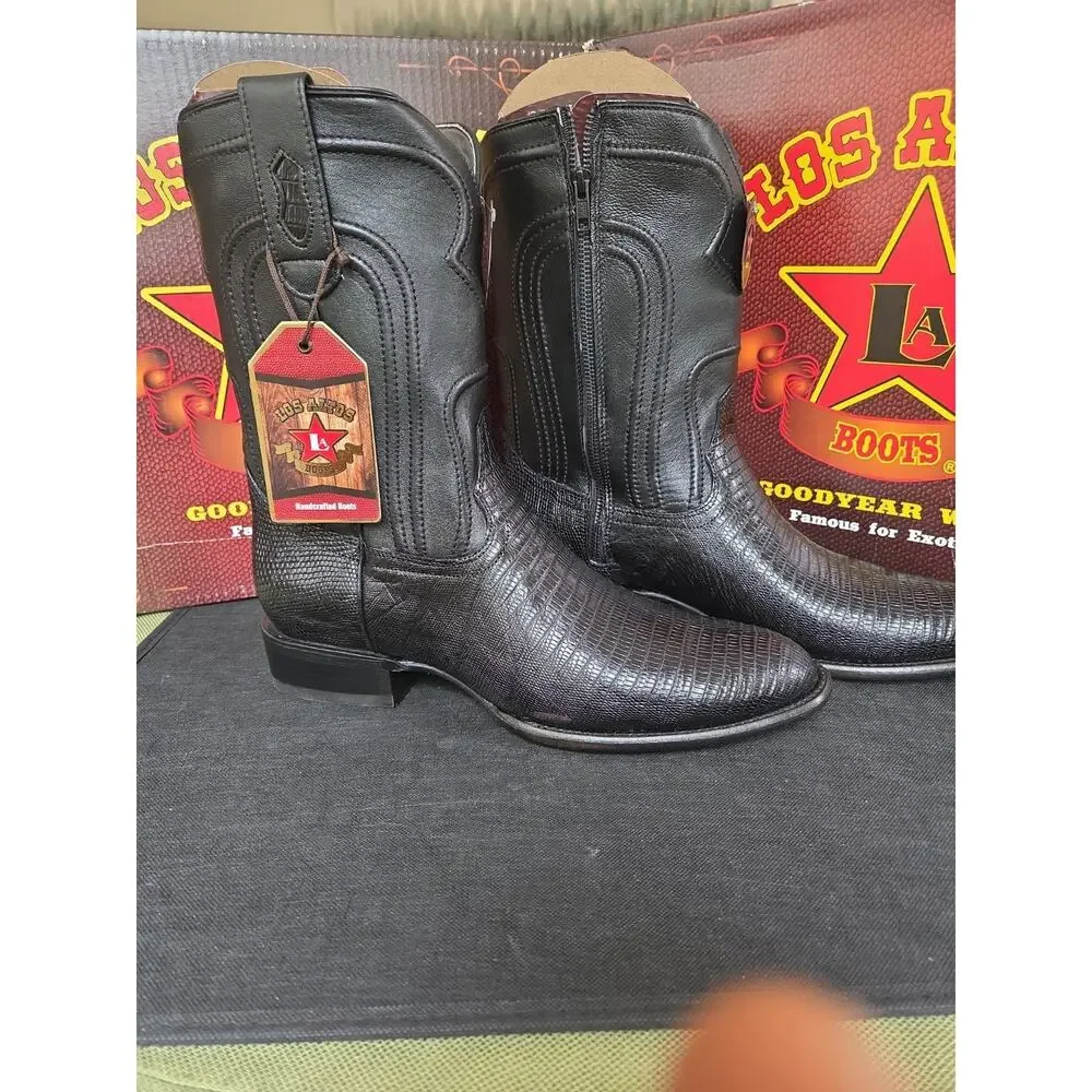 Los Altos Genuine BLACK Teju Lizard Roper WESTERN Boot Round Toe D 69Z0705 US13
